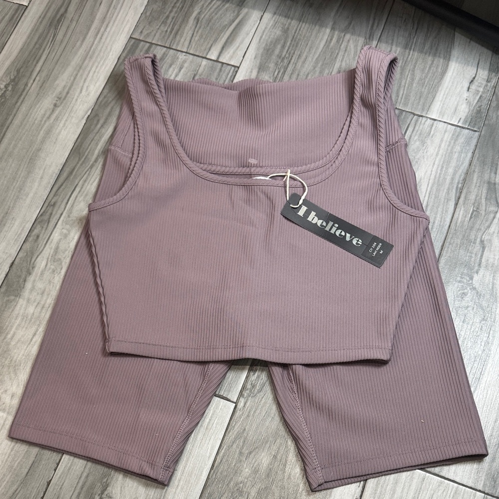 Mauve Ribbed Tank and Shorts Set
